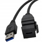 USB Keystone Jack Cable, Type-A Male to Type-C Female Panel Mount Insert Adapter